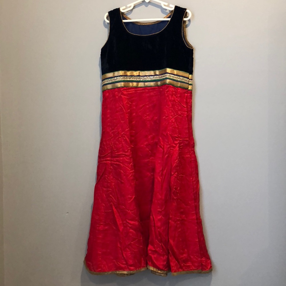 Girls Blue Velvet and Red Kurta/Tunic